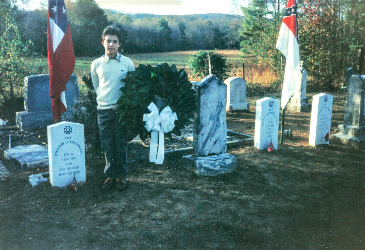 Me posing with the wreath I placed at William Jack Chapman’s grave at the dedication of his Civil War marker in 1991